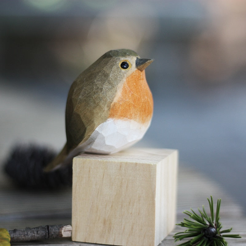 Vogelfigur | Handgefertigt Holz Langlebig Stilvoll Stimmungsvolles Design Einzigartig-Rotkehlchen-Luzern Mode