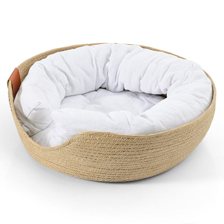 Katzenbett | Handgefertigt | Bequem | Waschbarer Bezug | Stilvoll-Korb + luxuriöses weißes Bett-S-Luzern Mode