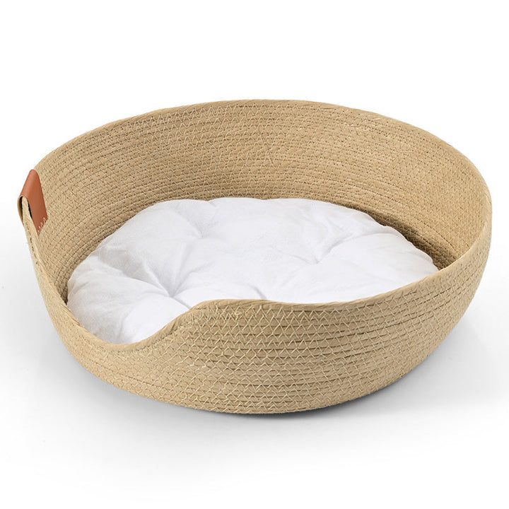 Katzenbett | Handgefertigt | Bequem | Waschbarer Bezug | Stilvoll-Korb + weißes Bett-S-Luzern Mode