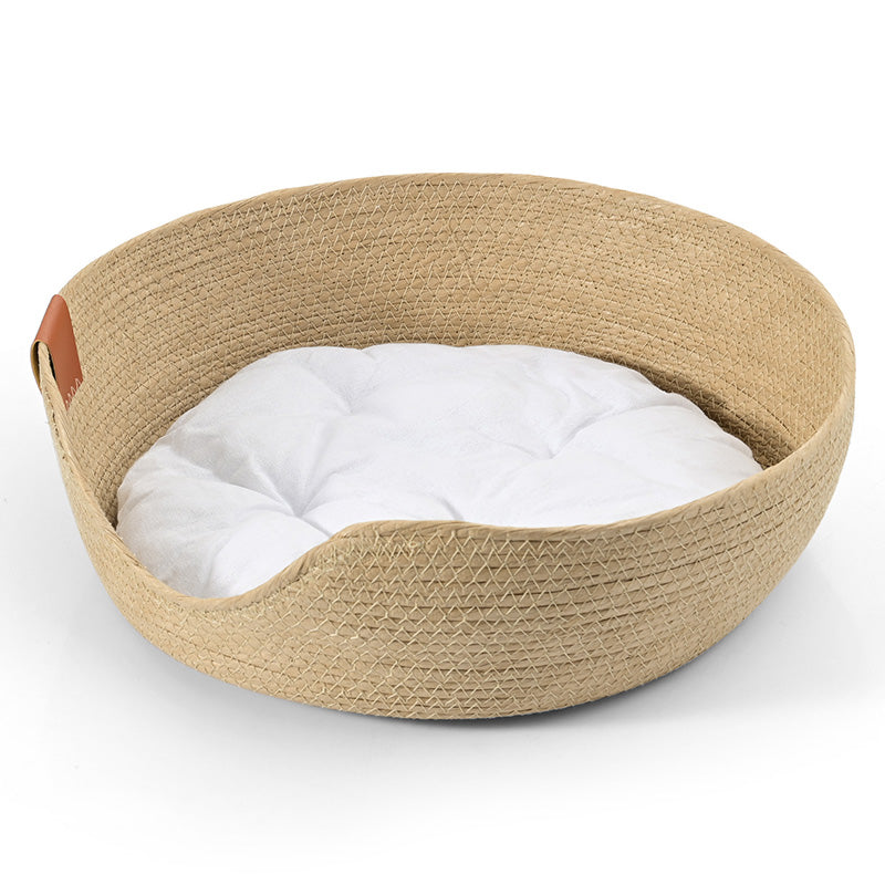 Katzenbett | Handgefertigt | Bequem | Waschbarer Bezug | Stilvoll-Korb + weißes Bett-S-Luzern Mode