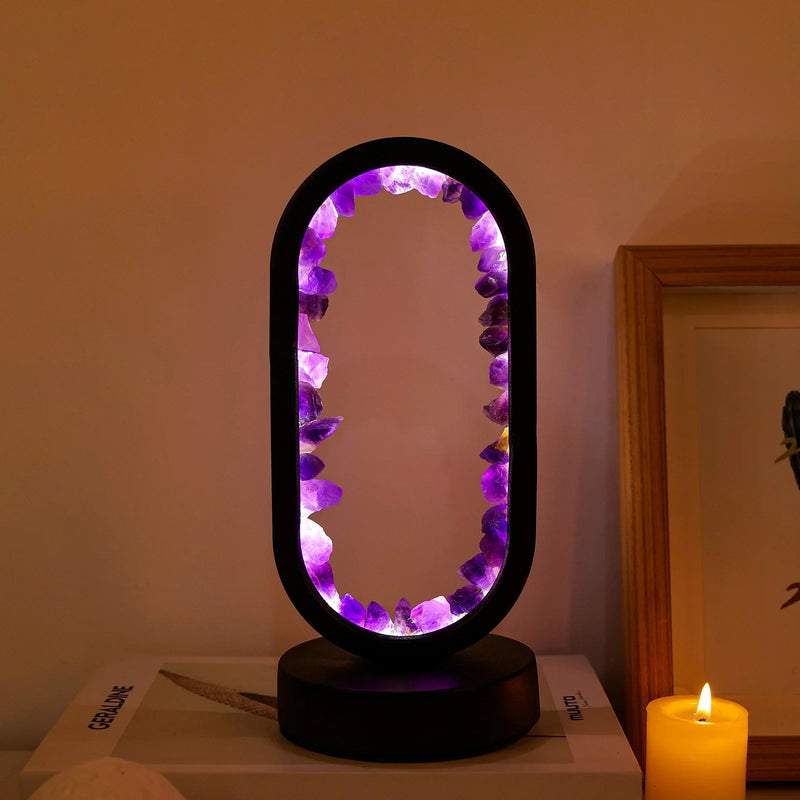 Amethystlampe | Handgemacht | Beruhigend | Stehend | Kompakt | E14-Amethyst Roh Schwarz-Luzern Mode