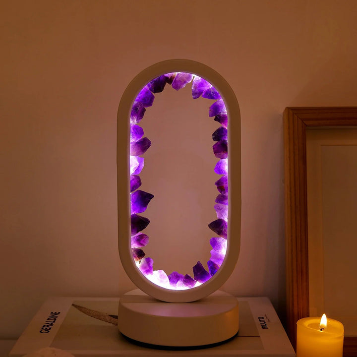 Amethystlampe | Handgemacht | Beruhigend | Stehend | Kompakt | E14-Amethyst Roh Weiß-Luzern Mode