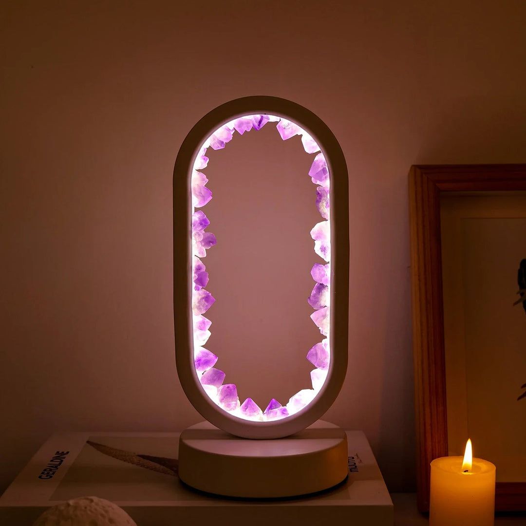 Amethystlampe | Handgemacht | Beruhigend | Stehend | Kompakt | E14-Ametyst Weiß-Luzern Mode