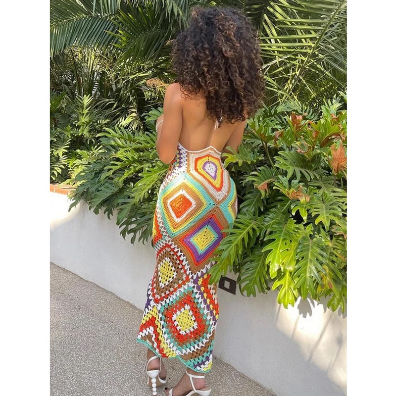 Handgemachte Häkel Lange Strandkleid aus einem Stück – Soleia