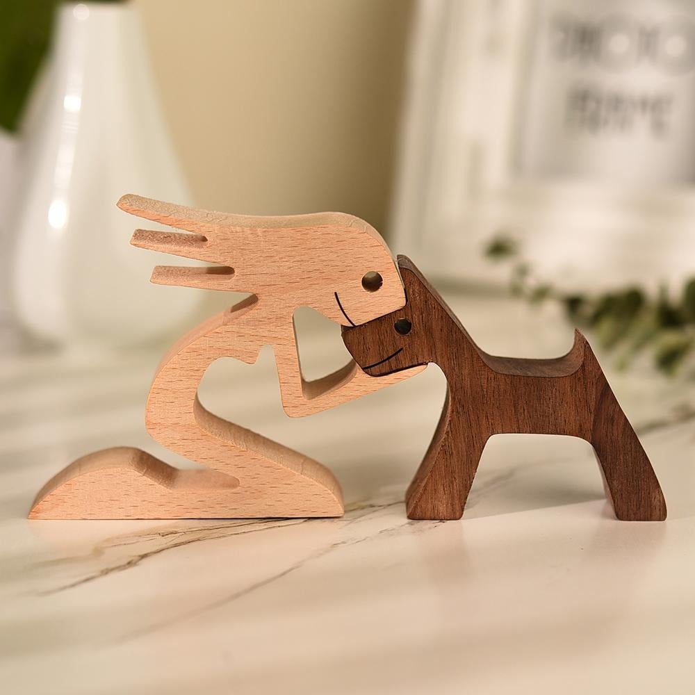 Hundefigur | Holz | Handgemacht | Symbolisch | Nachhaltig | Dekoration-Frau und Welpe-Luzern Mode
