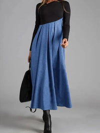 Elegantes Damen Maxikleid mit Langarm und A-Linien Schnitt-Blau-XS-Luzern Mode