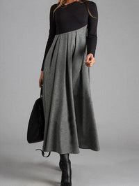 Elegantes Damen Maxikleid mit Langarm und A-Linien Schnitt-Grau-XS-Luzern Mode