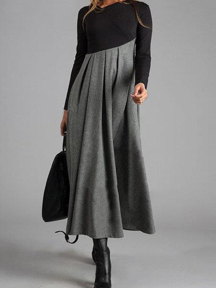 Elegantes Damen Maxikleid mit Langarm und A-Linien Schnitt-Grau-XS-Luzern Mode