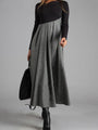 Elegantes Damen Maxikleid mit Langarm und A-Linien Schnitt-Grau-XS-Luzern Mode