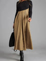 Elegantes Damen Maxikleid mit Langarm und A-Linien Schnitt-Khaki-XS-Luzern Mode