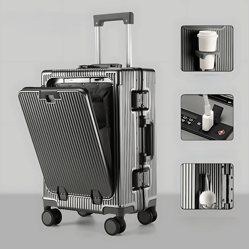 Handgepäckkoffer | Aluminium | TSA-Schloss | Integrierte USB-ports-Grau-Luzern Mode