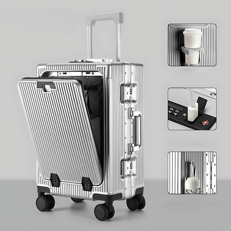 Handgepäckkoffer | Aluminium | TSA-Schloss | Integrierte USB-ports-Silber-Luzern Mode