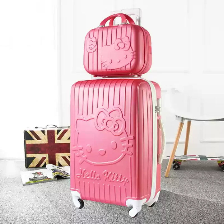Hartschalen-Kofferset | Katzenomotiv | Verscheidene Größen | ABS-Rosa-S (39 L)-Luzern Mode