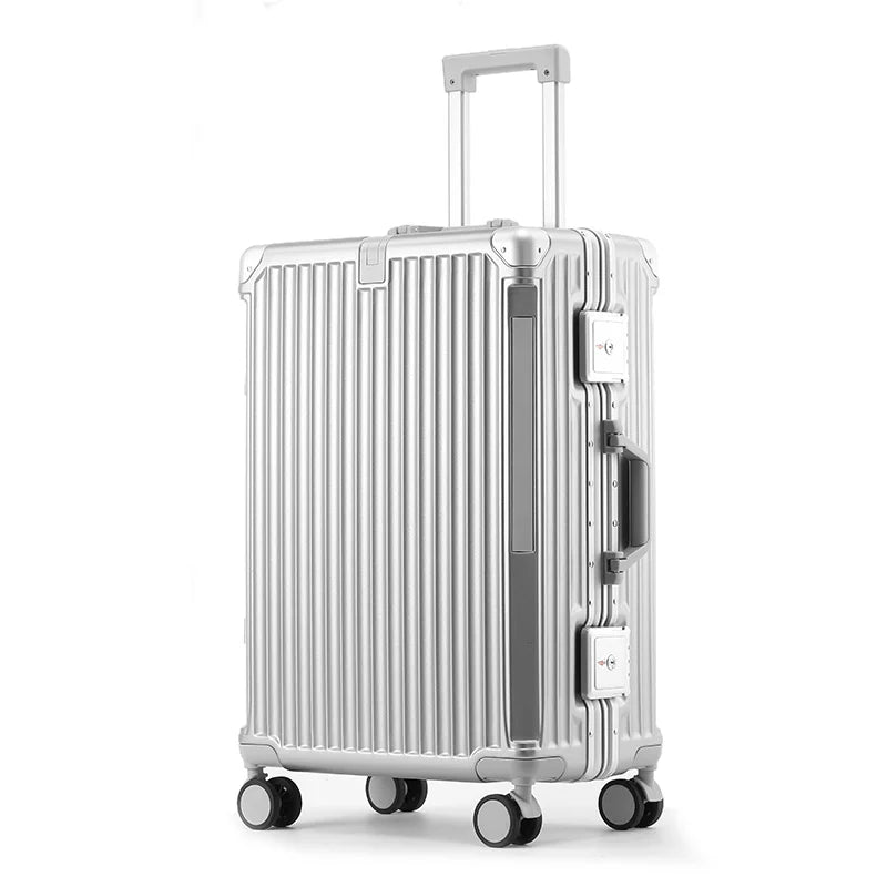 Hartschalenkoffer | Aluminiumrahmen | Spinner-Rollen | Zahlenschloss-S (48 L)-Silber-Luzern Mode