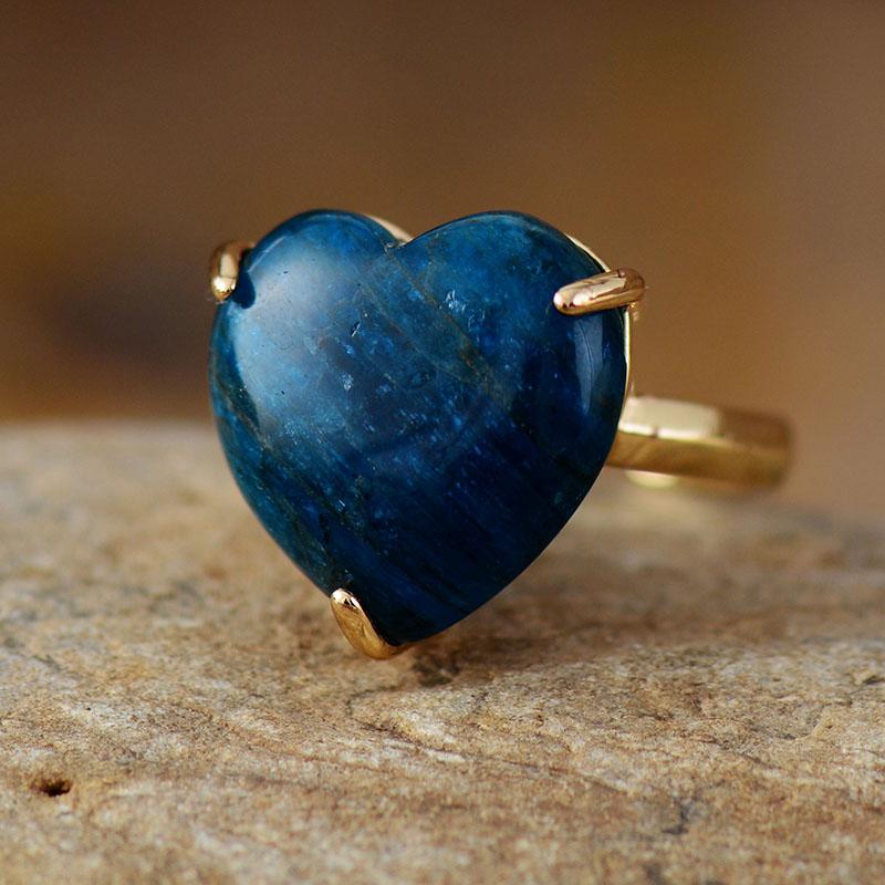 Edelstein-Ring | Herzform | Heilend | Energie | Verstellbar | Einzigartig | Stilvoll-Apatit-Luzern Mode