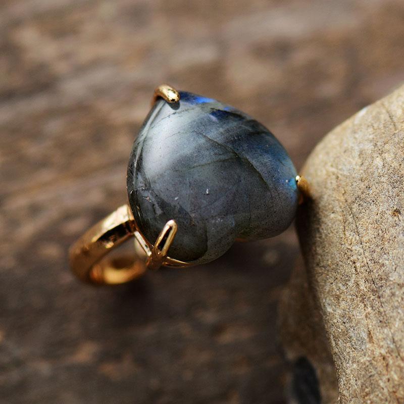 Edelstein-Ring | Herzform | Heilend | Energie | Verstellbar | Einzigartig | Stilvoll-Luzern Mode