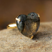 Edelstein-Ring | Herzform | Heilend | Energie | Verstellbar | Einzigartig | Stilvoll-Luzern Mode