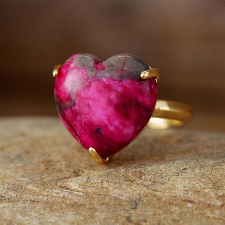 Edelstein-Ring | Herzform | Heilend | Energie | Verstellbar | Einzigartig | Stilvoll-Luzern Mode