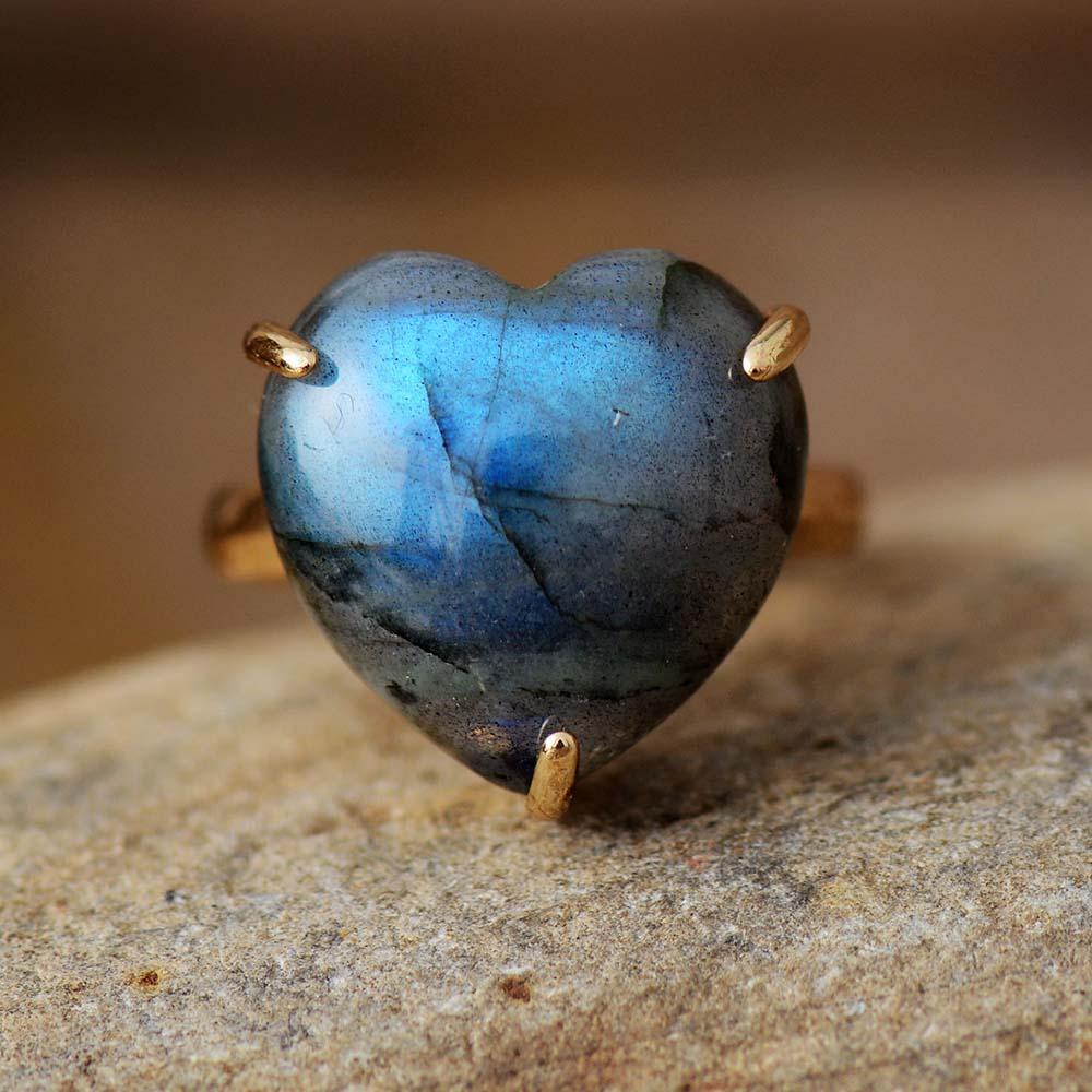 Edelstein-Ring | Herzform | Heilend | Energie | Verstellbar | Einzigartig | Stilvoll-Labradorit-Luzern Mode