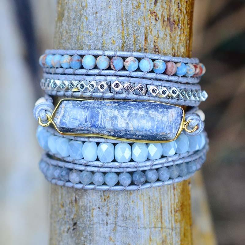 Topas-Wickelarmband | Heilend Blau Stilvoll Farbenfroh Vielseitig-Luzern Mode