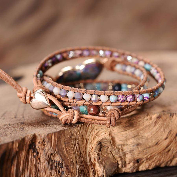 Wickelarmband | Herz Jaspis Beruhigend Stilvoll Boho Lässig Handgefertigt-Luzern Mode