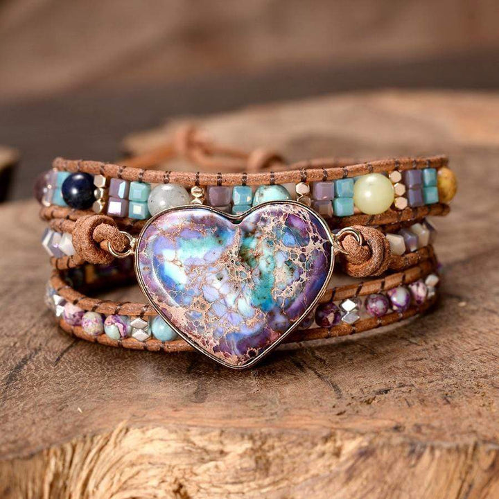 Wickelarmband | Herz Jaspis Beruhigend Stilvoll Boho Lässig Handgefertigt-Luzern Mode