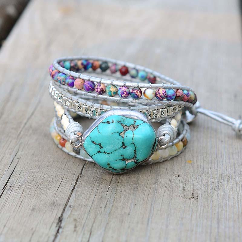 Türkis-Wickelarmband | Heilend Boho Handgefertigt Stilvoll Langlebig-Luzern Mode