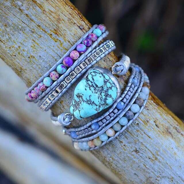 Türkis-Wickelarmband | Heilend Boho Handgefertigt Stilvoll Langlebig-Luzern Mode