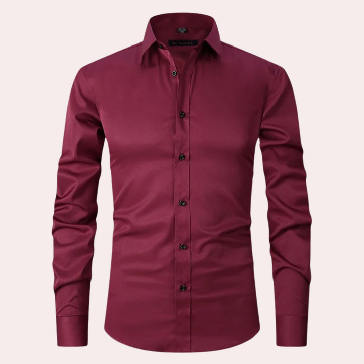 Herren Businesshemd Slim Fit - Elegantes Langarmhemd-Bordeauxrot-S-Luzern Mode