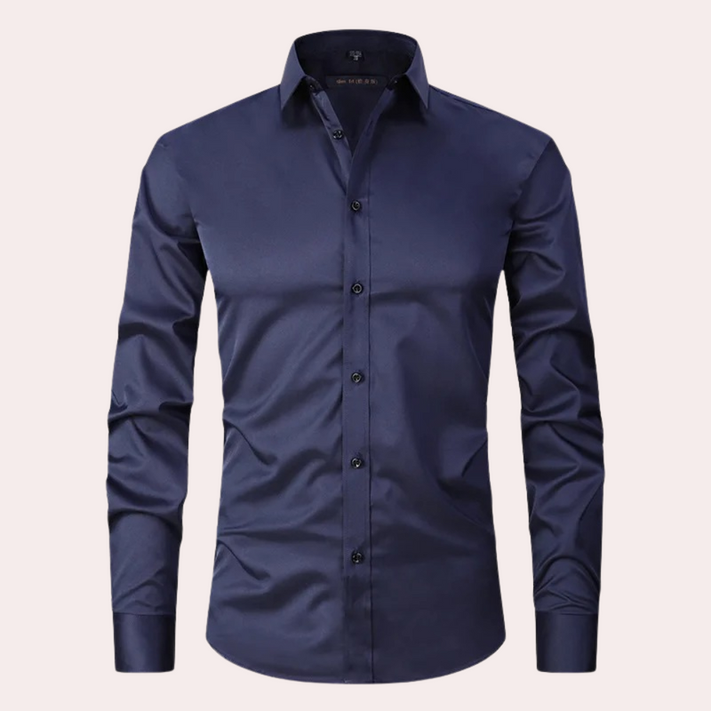 Herren Businesshemd Slim Fit - Elegantes Langarmhemd-Dunkelblau-S-Luzern Mode