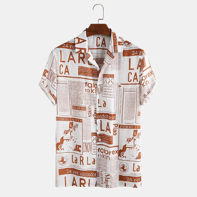 Herren Freizeit Hemd mit Zeitungsdruck - Baumwolle Streetwear-Luzern Mode