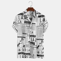 Herren Freizeit Hemd mit Zeitungsdruck - Baumwolle Streetwear-Luzern Mode