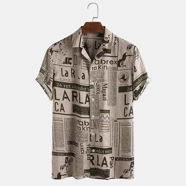 Herren Freizeit Hemd mit Zeitungsdruck - Baumwolle Streetwear-Luzern Mode