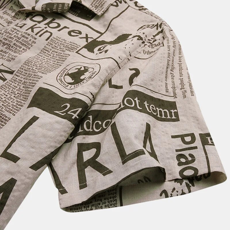 Herren Freizeit Hemd mit Zeitungsdruck - Baumwolle Streetwear-Luzern Mode