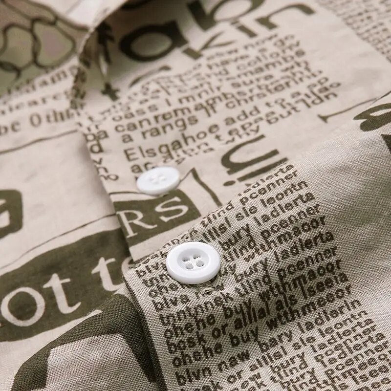 Herren Freizeit Hemd mit Zeitungsdruck - Baumwolle Streetwear-Luzern Mode