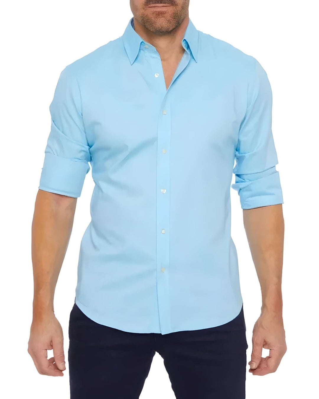 Herren Businesshemd Slim Fit - Elegantes Langarmhemd-Blau-XS-Luzern Mode