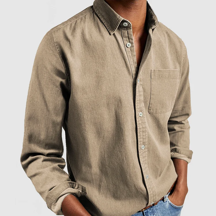 Herren Freizeithemd aus Baumwolle mit Brusttasche-Khaki-S-Luzern Mode