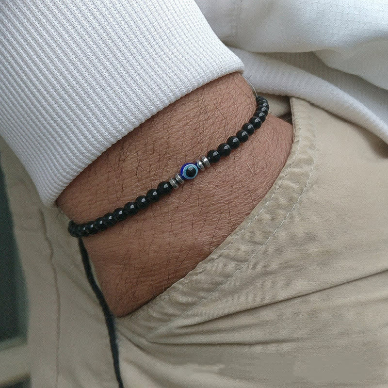 Herren-Armband | Verstellbar | Böse Auge | Naturstein | Markant-Obsidian-Luzern Mode