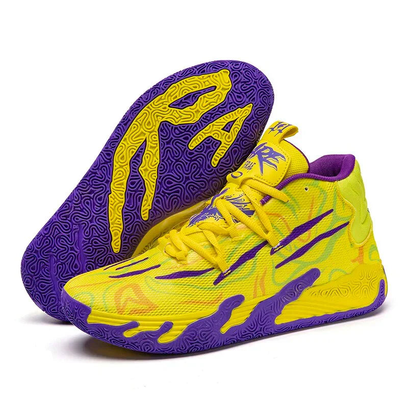 Herren Basketballschuhe | Hoch | Antirutschsohle | Schnürung | Farbe-Gelb-39-Luzern Mode