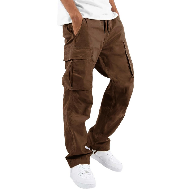 Herren Cargo Hose mit Taschen - Bequeme Freizeithose-Braun-S-Luzern Mode