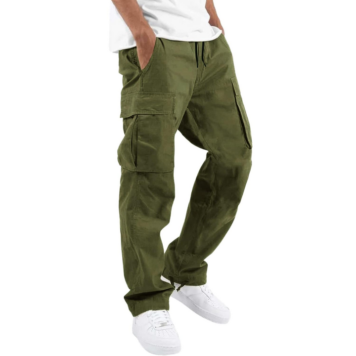 Herren Cargo Hose mit Taschen - Bequeme Freizeithose-Olivgrün-S-Luzern Mode
