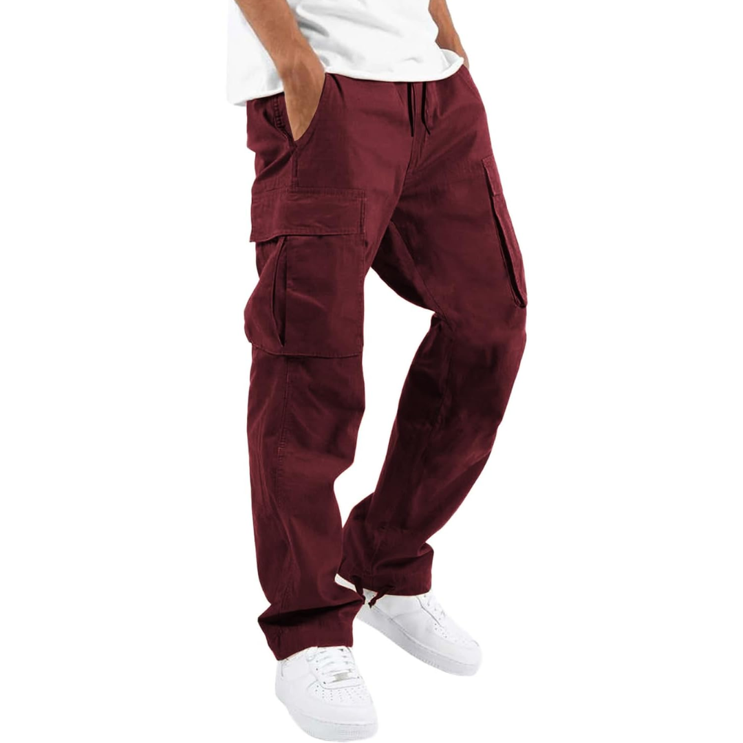 Herren Cargo Hose mit Taschen - Bequeme Freizeithose-Rot-S-Luzern Mode