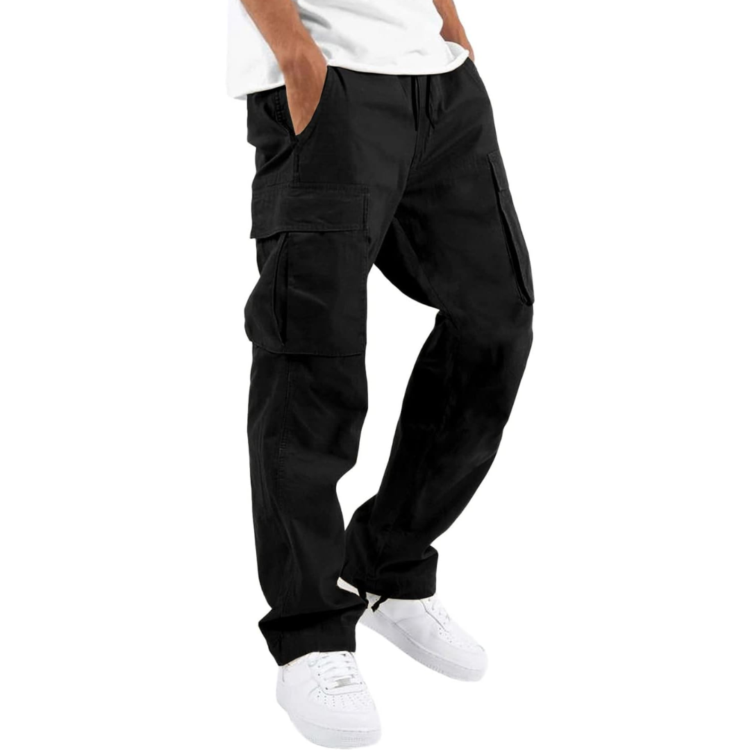 Herren Cargo Hose mit Taschen - Bequeme Freizeithose-Schwarz-S-Luzern Mode