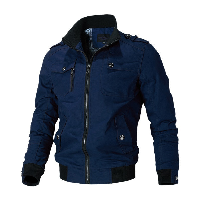 Herren Bomberjacke mit Reißverschluss und Taschen-Blau-M-Luzern Mode
