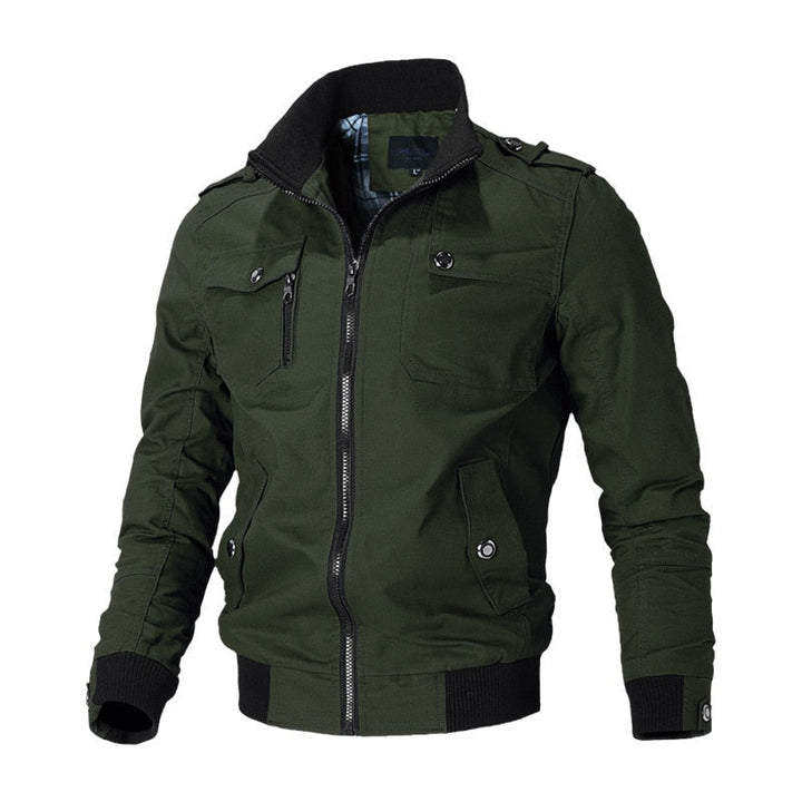 Herren Bomberjacke mit Reißverschluss und Taschen-Grün-M-Luzern Mode