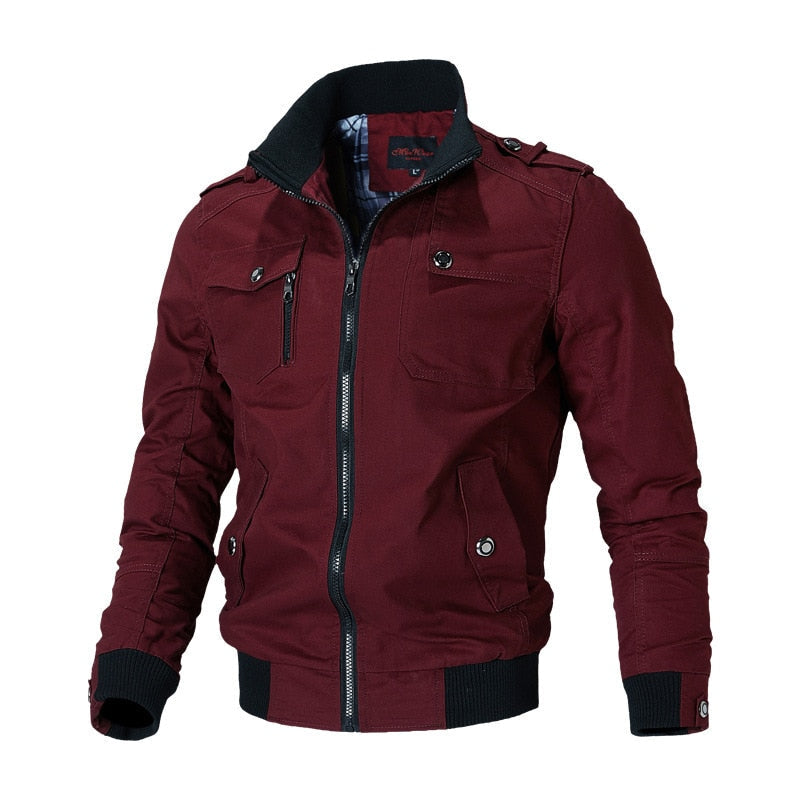 Herren Bomberjacke mit Reißverschluss und Taschen-Rot-M-Luzern Mode