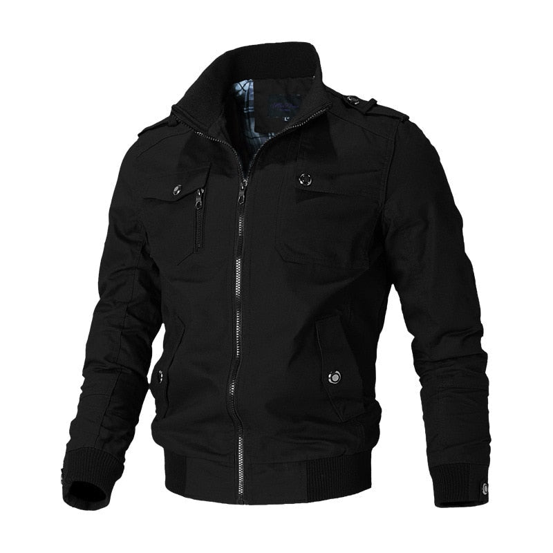 Herren Bomberjacke mit Reißverschluss und Taschen-Schwarz-M-Luzern Mode