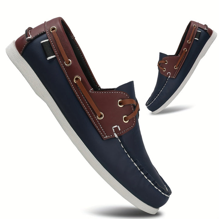 Herren Bootschoenen | Veganes Leder | Slip-On | Einfarbig | Robust | Grip-Blau-40-Luzern Mode