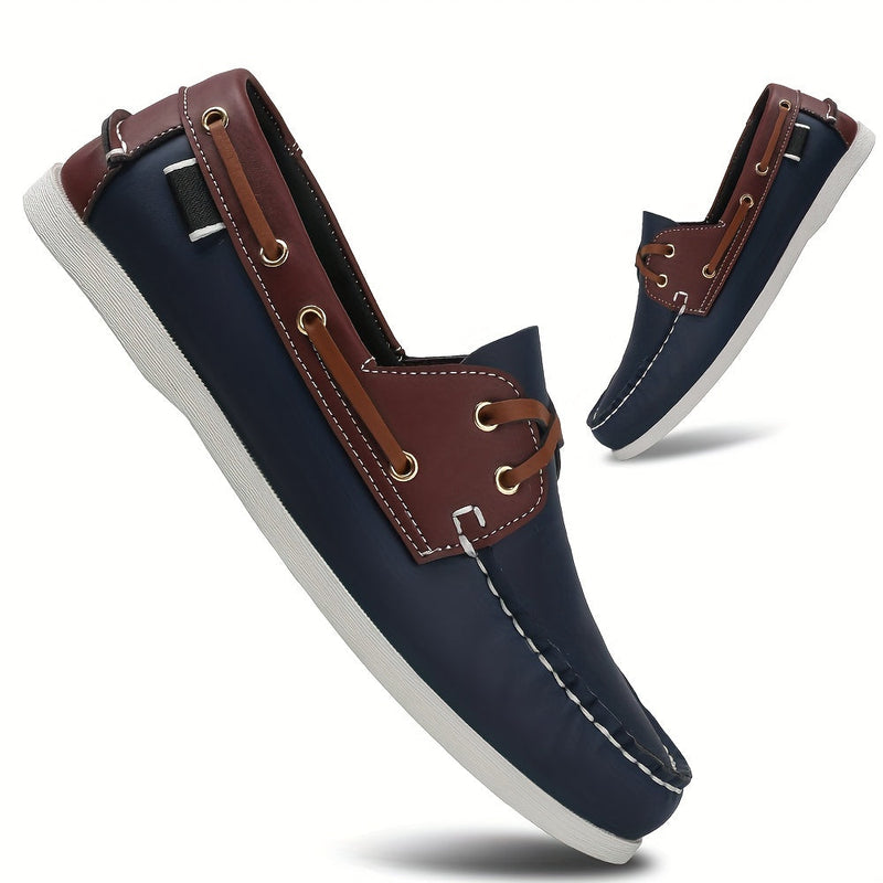 Herren Bootschoenen | Veganes Leder | Slip-On | Einfarbig | Robust | Grip-Blau-40-Luzern Mode