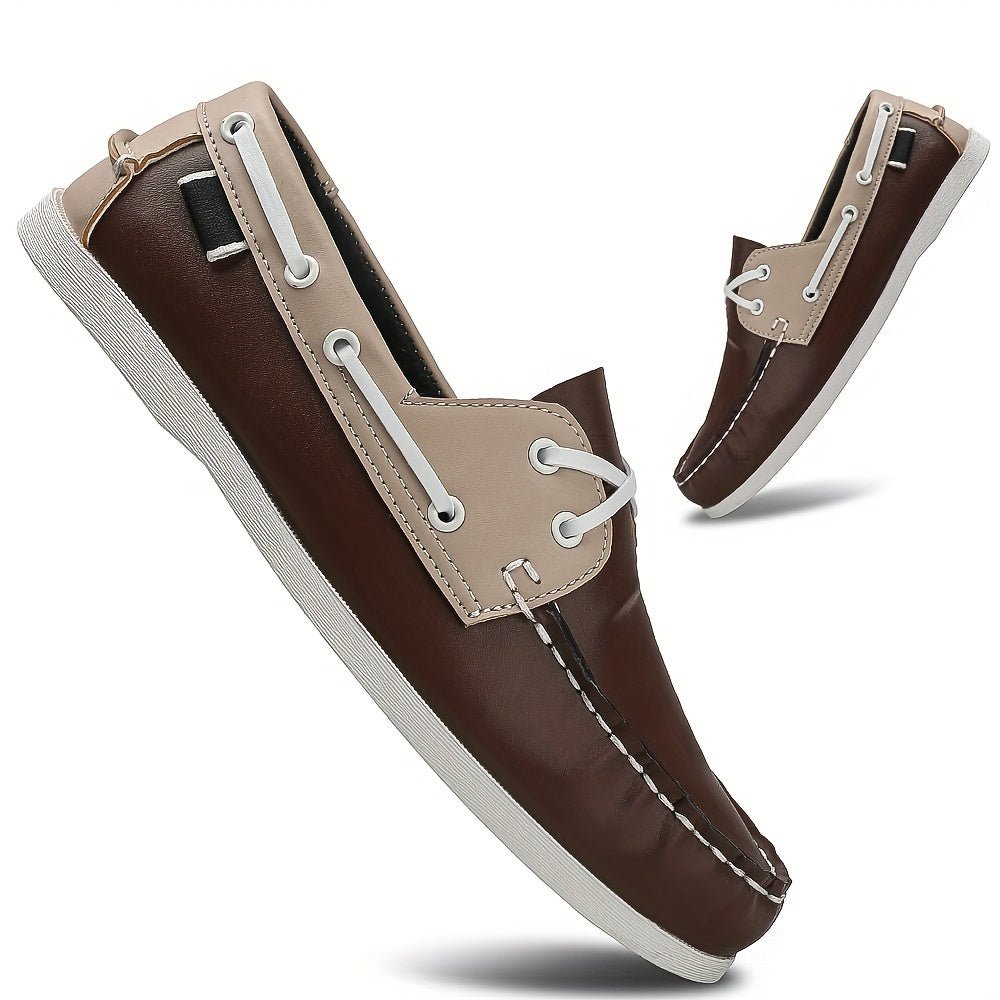 Herren Bootschoenen | Veganes Leder | Slip-On | Einfarbig | Robust | Grip-Braun & Beige-40-Luzern Mode
